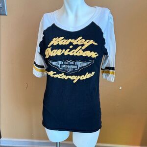 Harley-Davidson Black & White Raglan Tee with Yellow Script size L